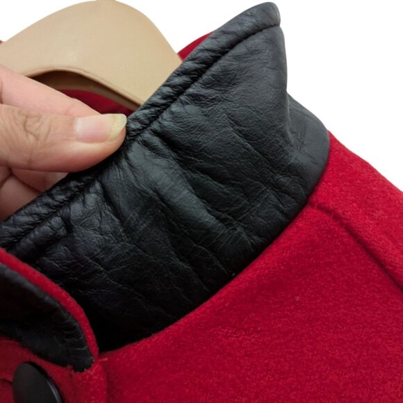 Vintage Dani Colby 80% Wool Blend Cape Coat With Black Genuine Red Leather Trim - Picture 4 of 10